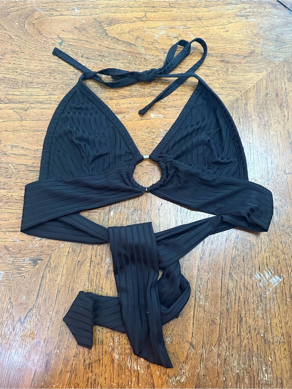 Black Halter Tie Front Women's Top